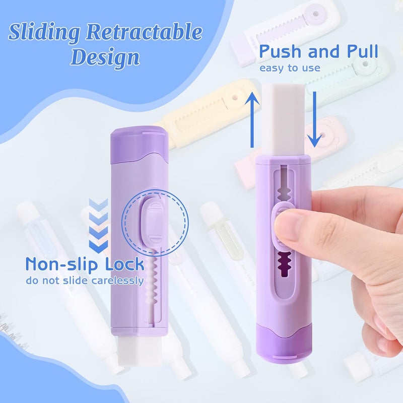 MG 4Pcs Sliding Retractable Pencil Erasers with Sharpener, Cute Pastel Colored Soft Rubber Stick Mechanical Eraser Pen, Push-Pull Large White Erasers for Art Drawing School Stationery Supplies - Image 5